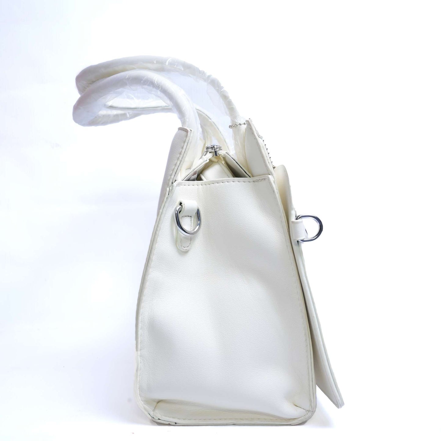 White Leather Shoulder Bag with Matching Mini Pouch – El Rosey Signature Series