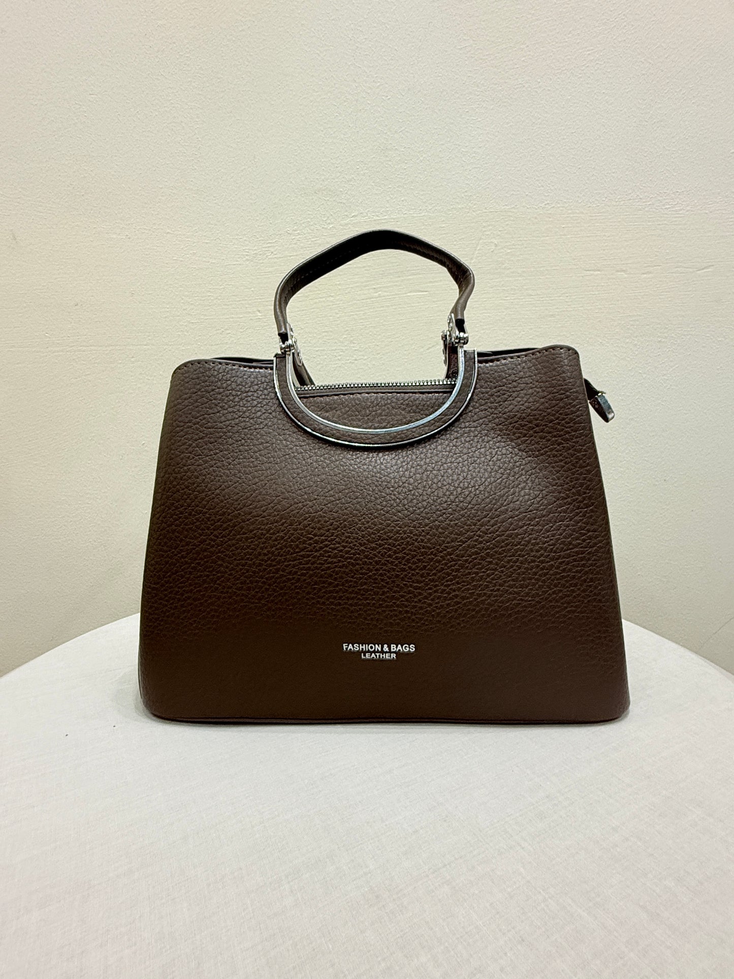 Chocolate Brown Handbag For Women with Metal Ring Handles - Contemporary Design