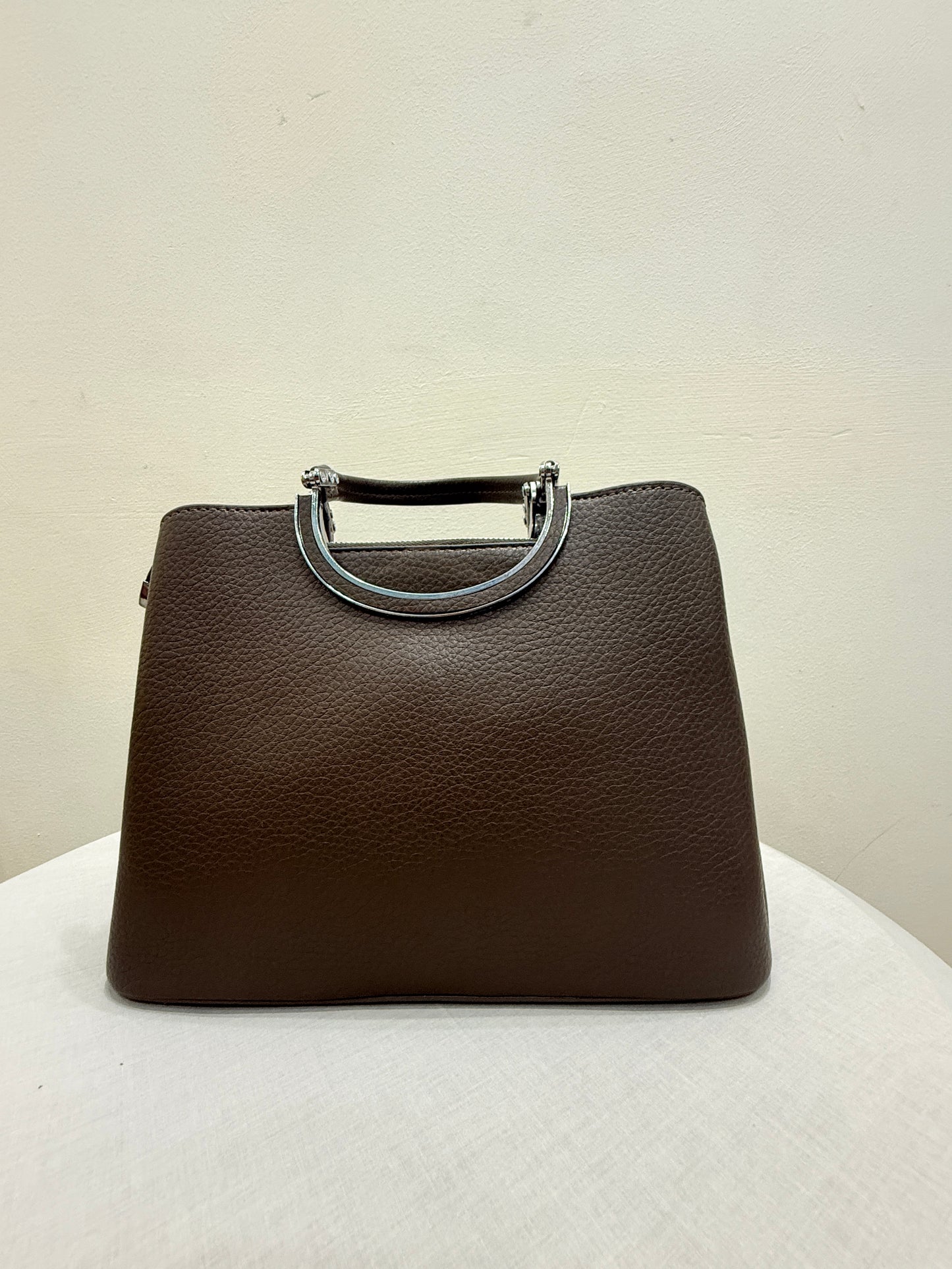 Chocolate Brown Handbag For Women with Metal Ring Handles - Contemporary Design