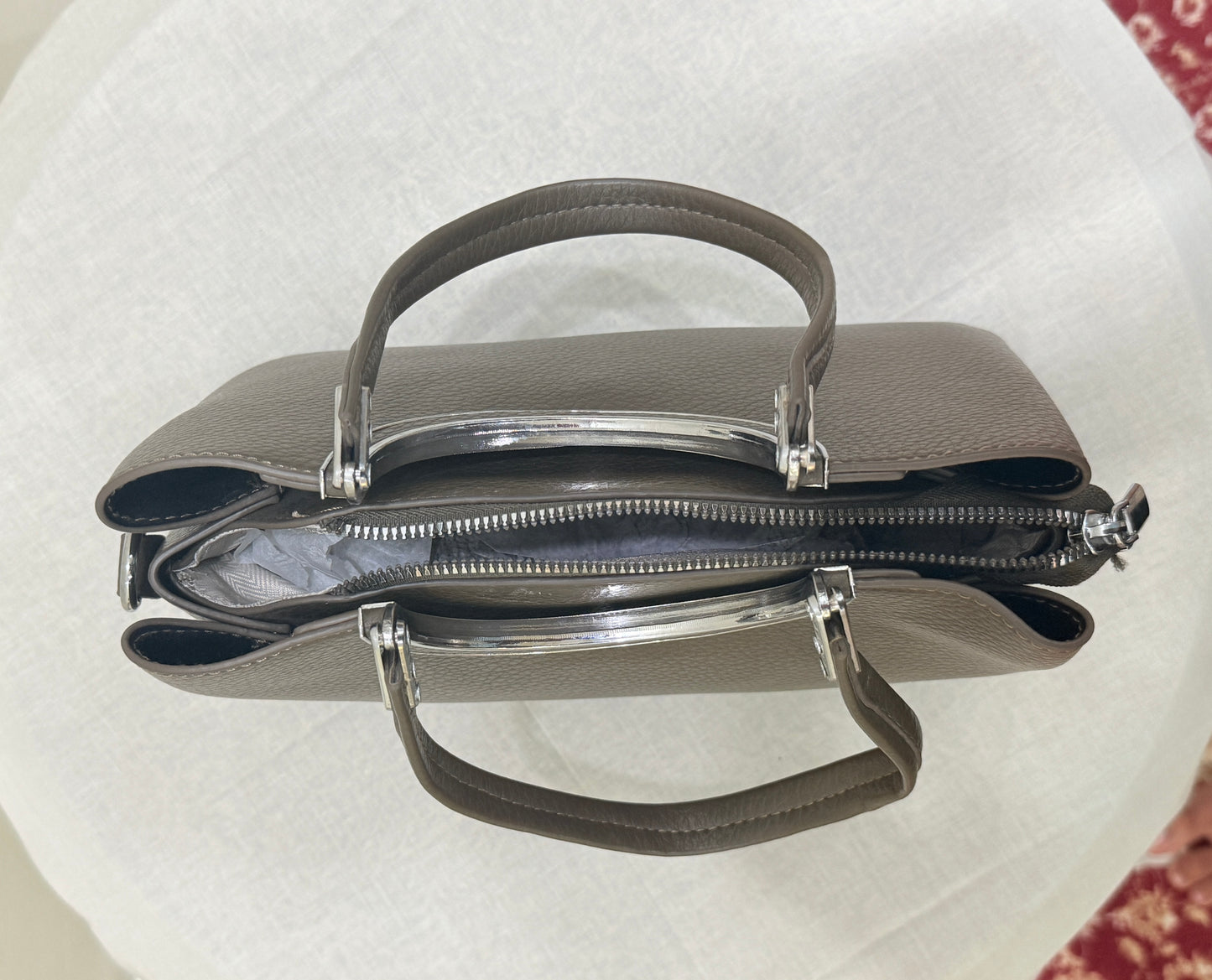 Chocolate Brown Handbag For Women with Metal Ring Handles - Contemporary Design