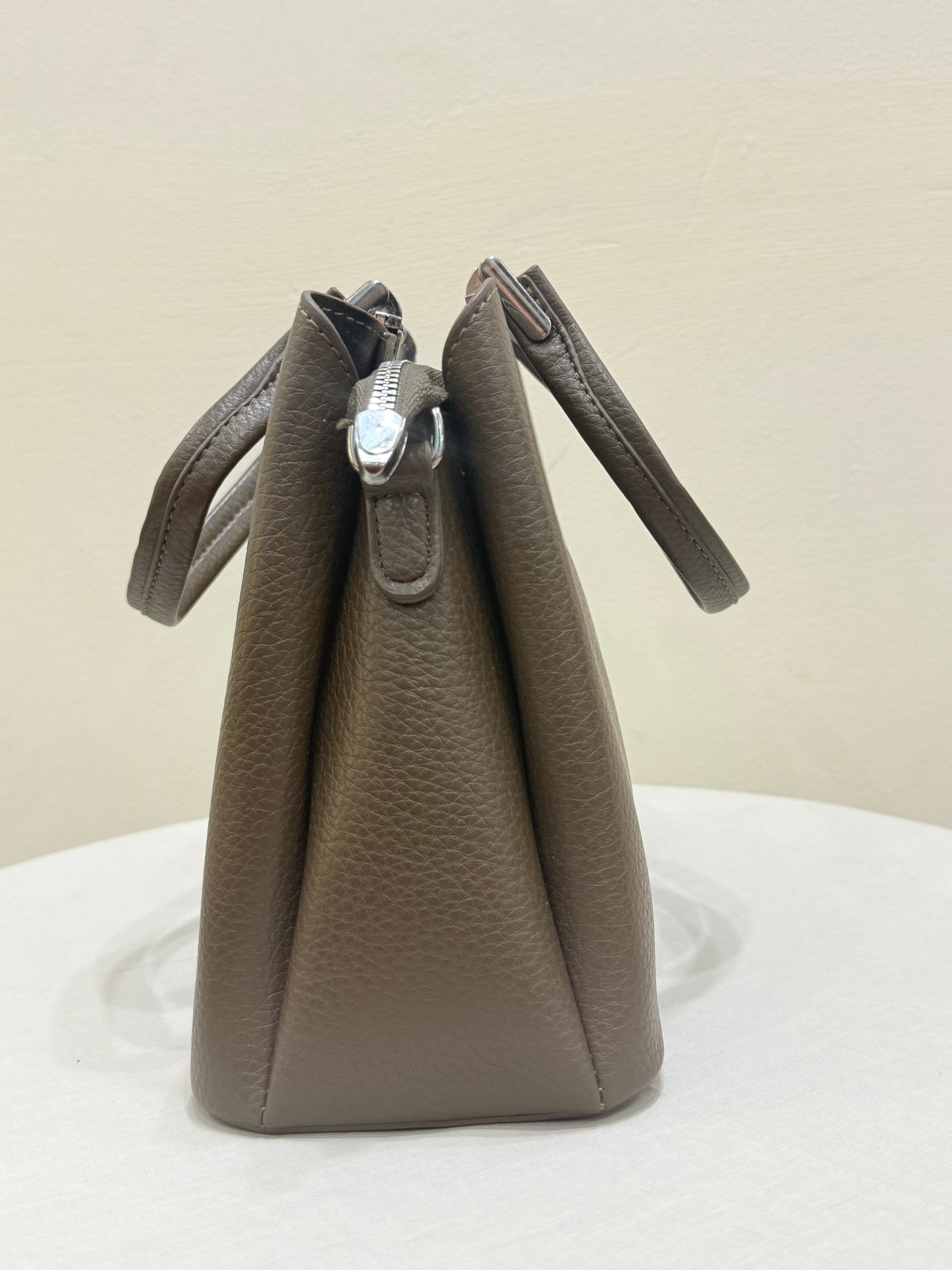 Chocolate Brown Handbag For Women with Metal Ring Handles - Contemporary Design