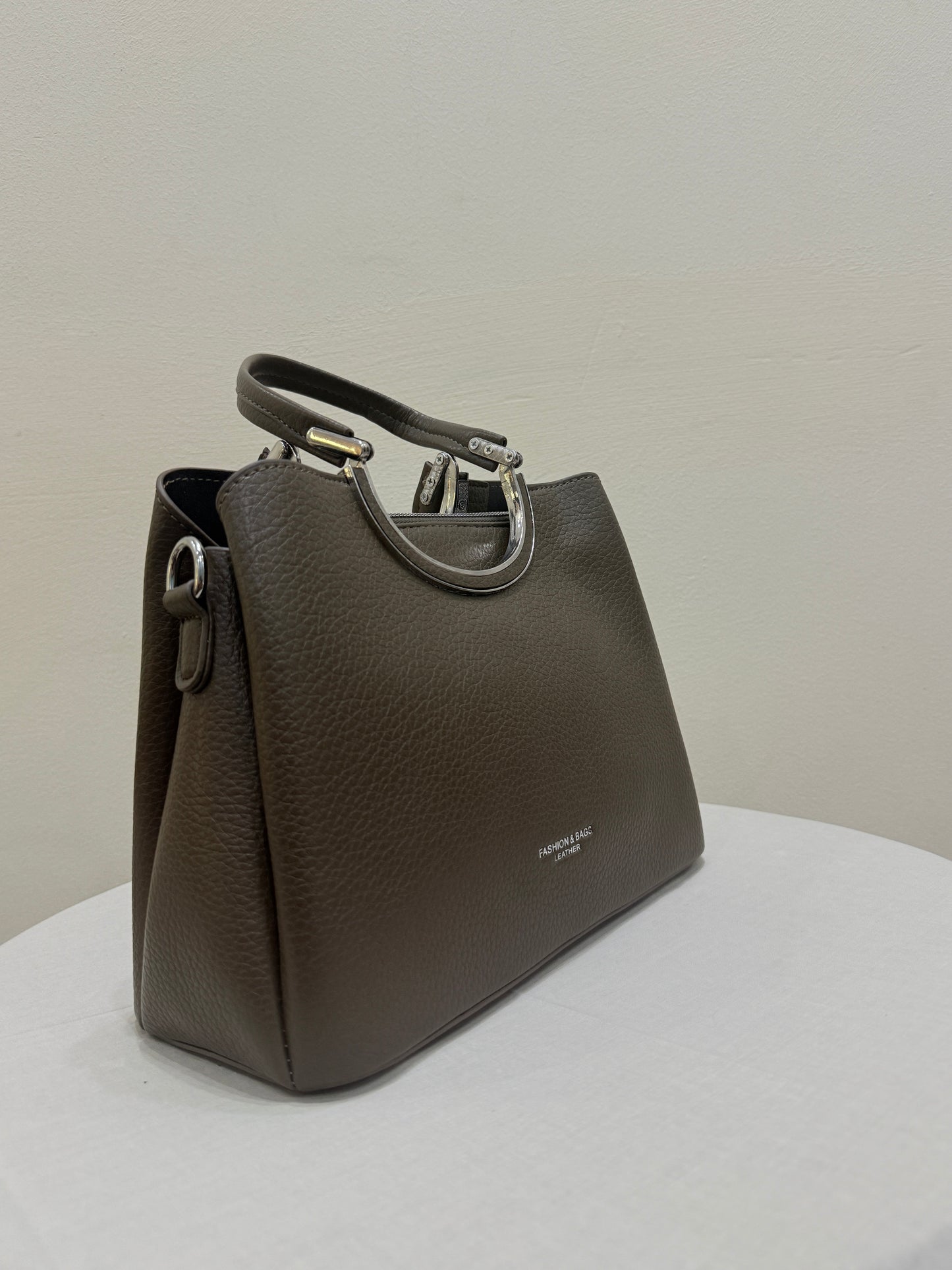 Chocolate Brown Handbag For Women with Metal Ring Handles - Contemporary Design