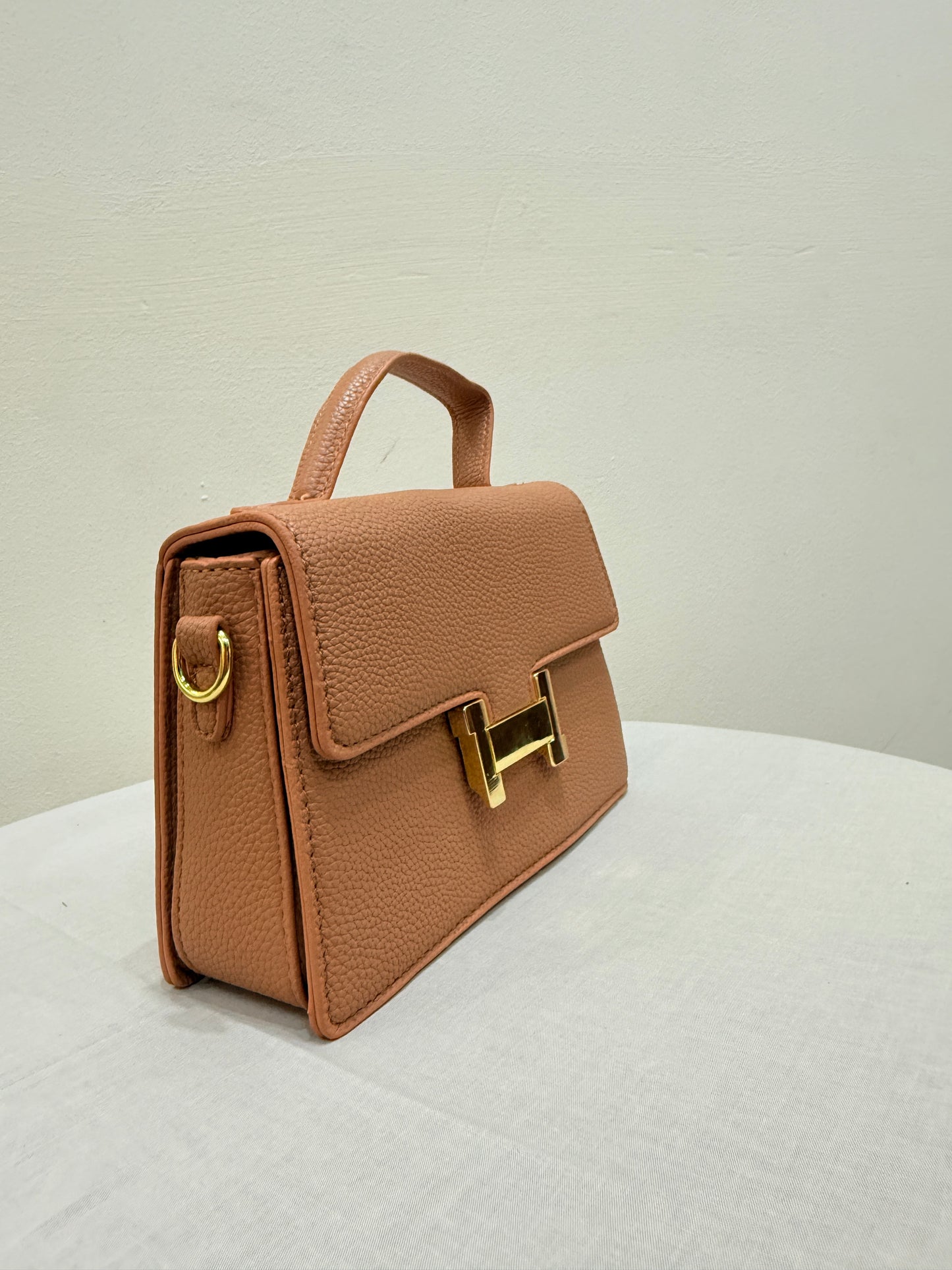 Premium Tan Leather Women's Bag Satchel with Statement Gold Clasp - Designer Bags