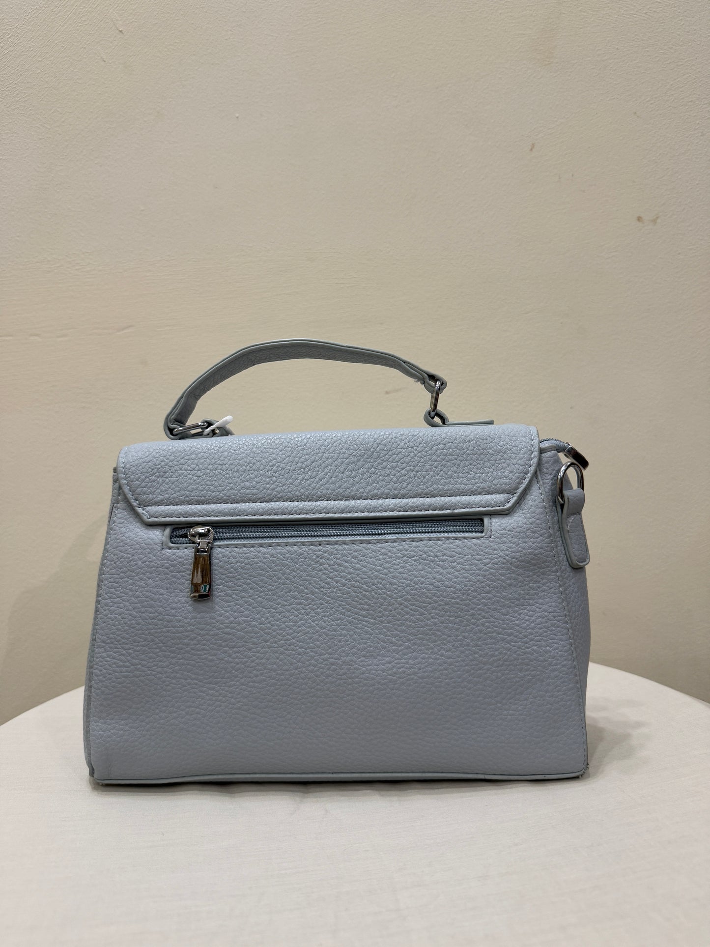 Premium Gray Leather Women Bags-Look Flap Closure Handbag - Minimalist Style