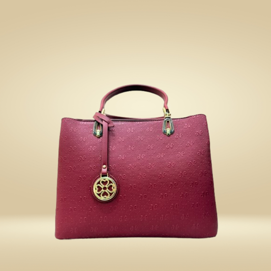 Burgundy Wine Handbag with Embossed Pattern & Gold Charm - Luxury Style Women's Bags