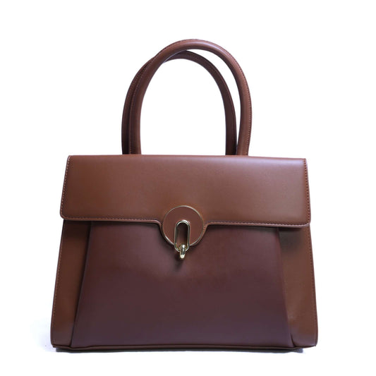 Premium Brown Leather Bag with Two-Tone Design & Turnover Closure – Luxury Edition by El Rosey