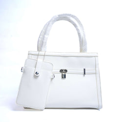 White Leather Shoulder Bag with Matching Mini Pouch – El Rosey Signature Series