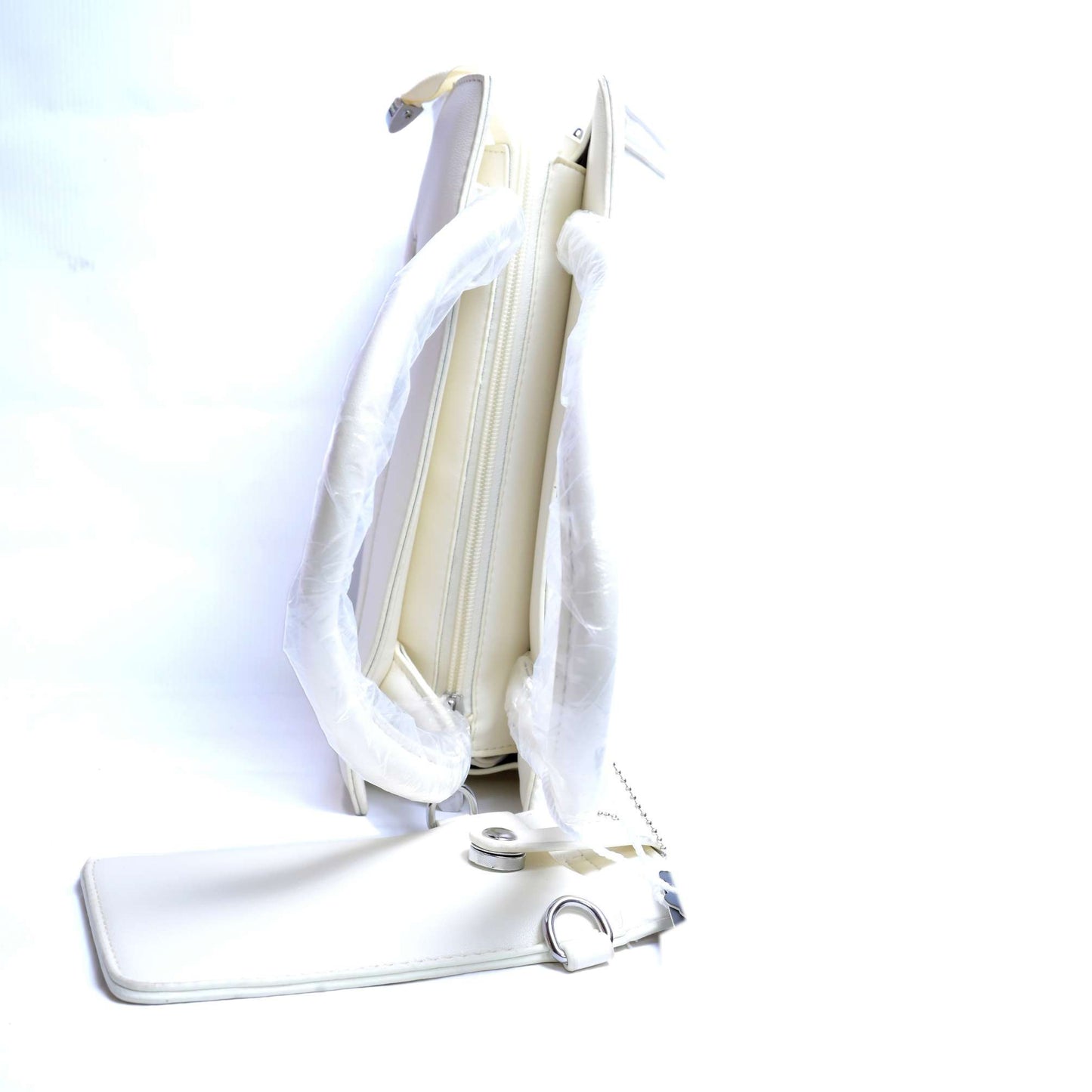 White Leather Shoulder Bag with Matching Mini Pouch – El Rosey Signature Series