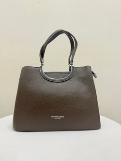 Chocolate Brown Handbag  For Women with Metal Ring Handles - Contemporary Design