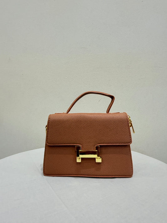 Premium Tan Leather Women's Bag Satchel with Statement Gold Clasp - Designer Bags