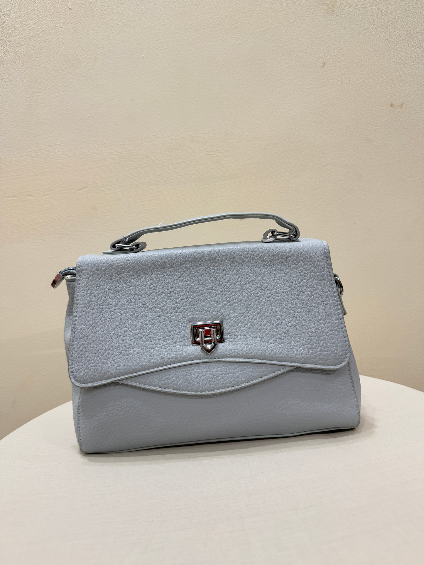 Premium Gray Leather Women Bags-Look Flap Closure Handbag - Minimalist Style