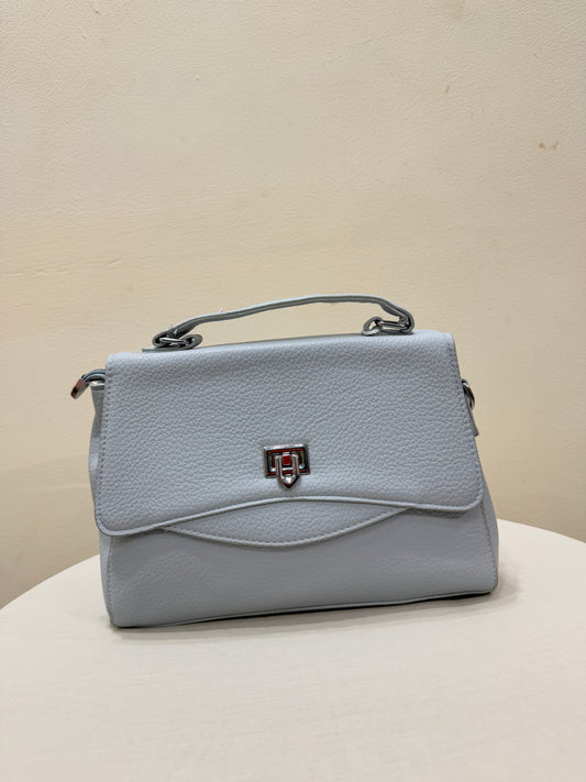Premium Gray Leather Women Bags-Look Flap Closure Handbag - Minimalist Style
