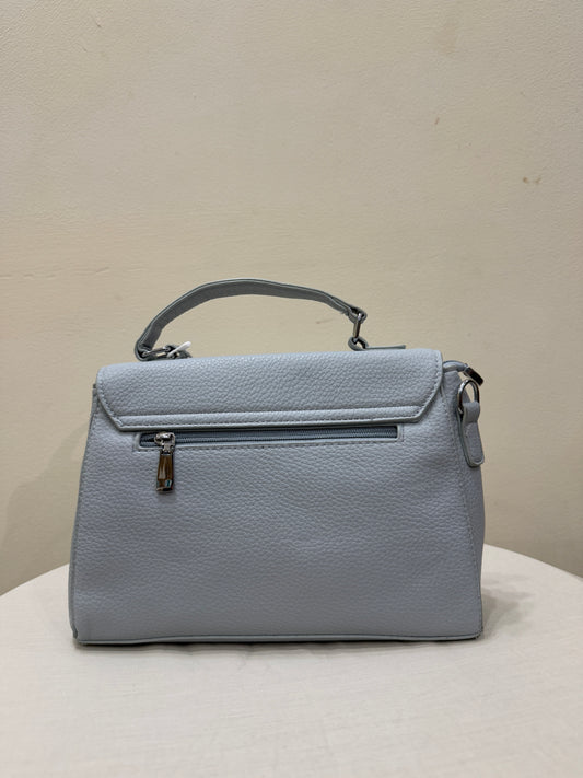 Premium Gray Leather Women Bags-Look Flap Closure Handbag - Minimalist Style